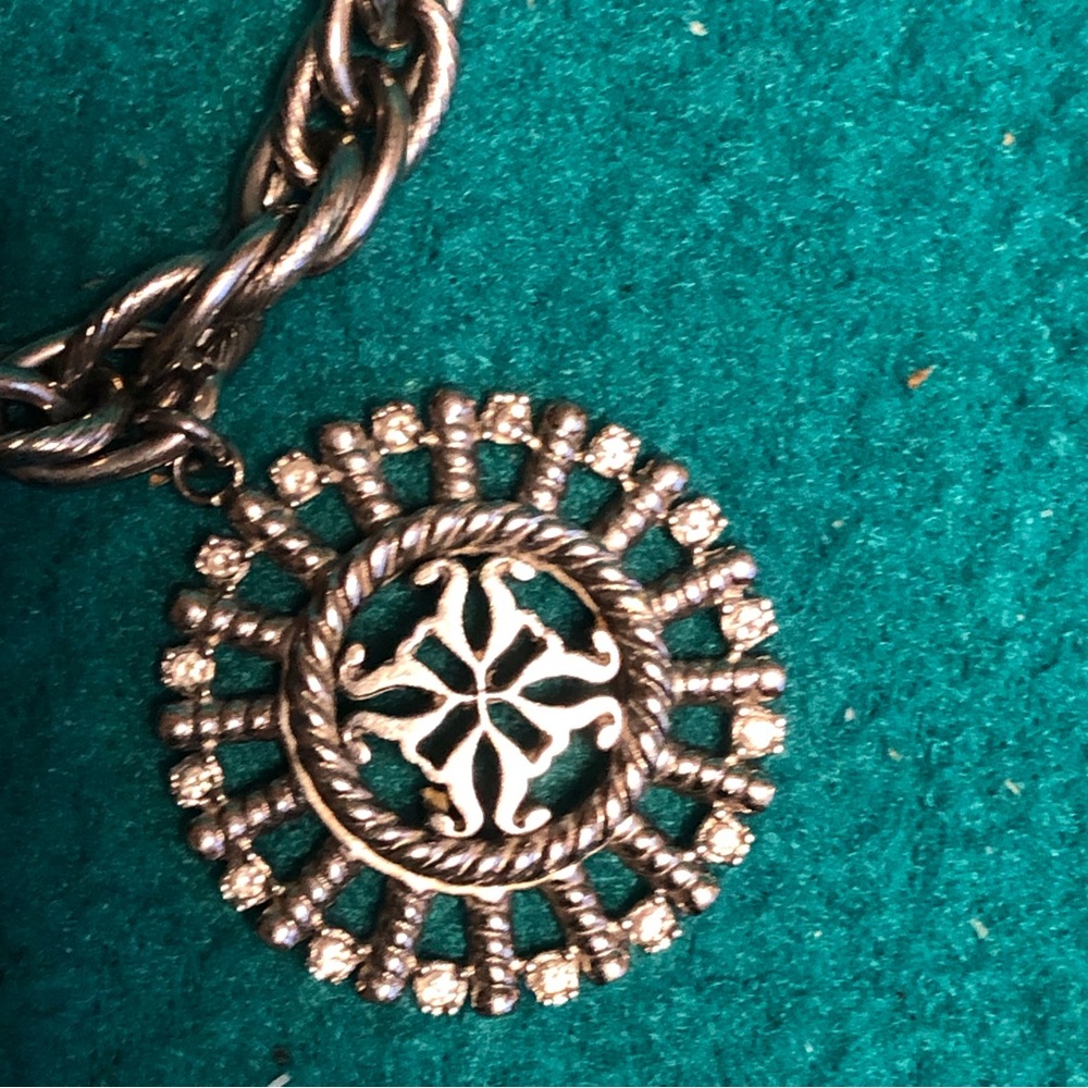 Rustic Cuff Silvertone Bracelet With Crystal Stud… - image 5